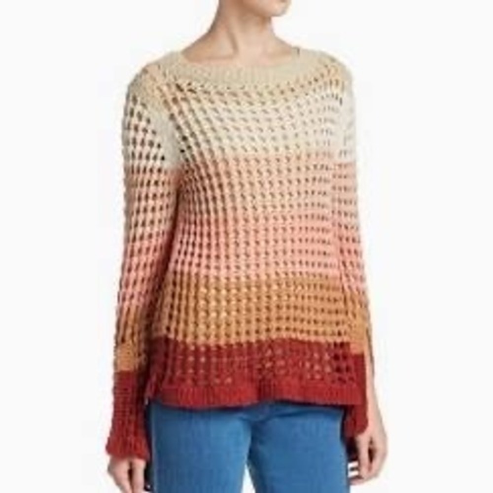 See by Chloe‎ Long Sleeve Ombre Crochet Sweater Womens Boho Hippie Casual